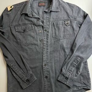 Queen of Darkness Gray Button-Up Denim Shirt/Jacket, epaulets, pockets.